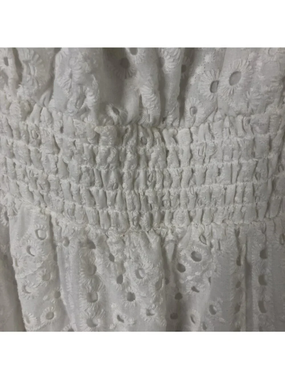Betsey Johnson Dress Womens S White Eyelet Lace Smocked Midi Puff Sleeve Boho - Picture 15 of 16